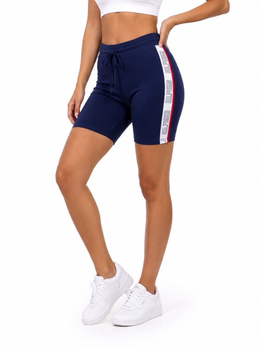 Tommy Hilfiger Sport Navy Biker Shorts Logo Side Stripe M